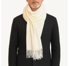 Мужской кашемировый шарф белый однотонный 180*70 см