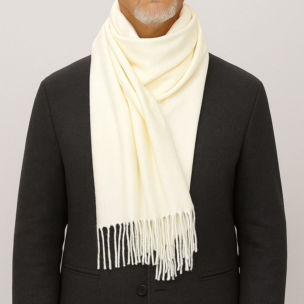 Мужской кашемировый шарф белый однотонный 180*70 см - 2