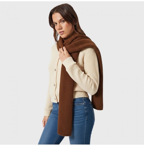 В’язаний шарф жіночий вовняний коричневий 185×40 см В’язаний шарф жіночий вовняний коричневий 185×40 см