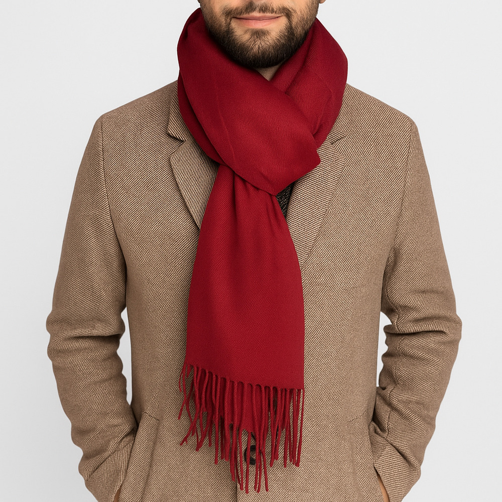 Мужской кашемировый шарф бордовый однотонный, 180*70 см - 2