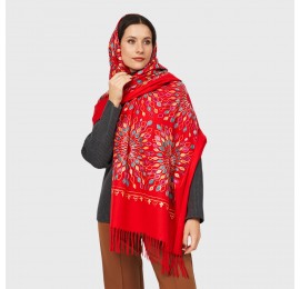 Кашеміровий шарф вишитий червоний ексклюзив з Непалу