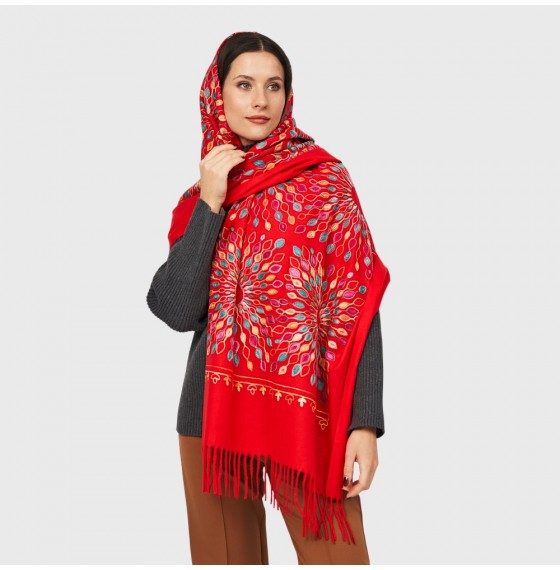 Кашеміровий шарф вишитий червоний ексклюзив з Непалу Кашеміровий шарф вишитий червоний ексклюзив з Непалу
