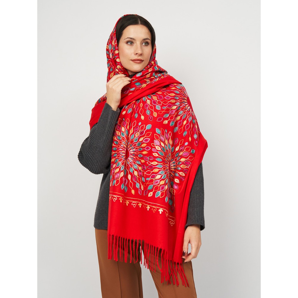 Кашеміровий шарф вишитий червоний ексклюзив з Непалу - 5