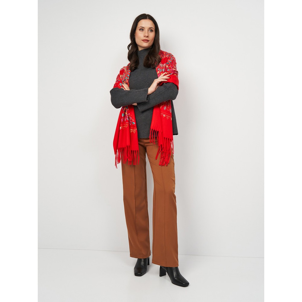 Кашеміровий шарф вишитий червоний ексклюзив з Непалу - 4