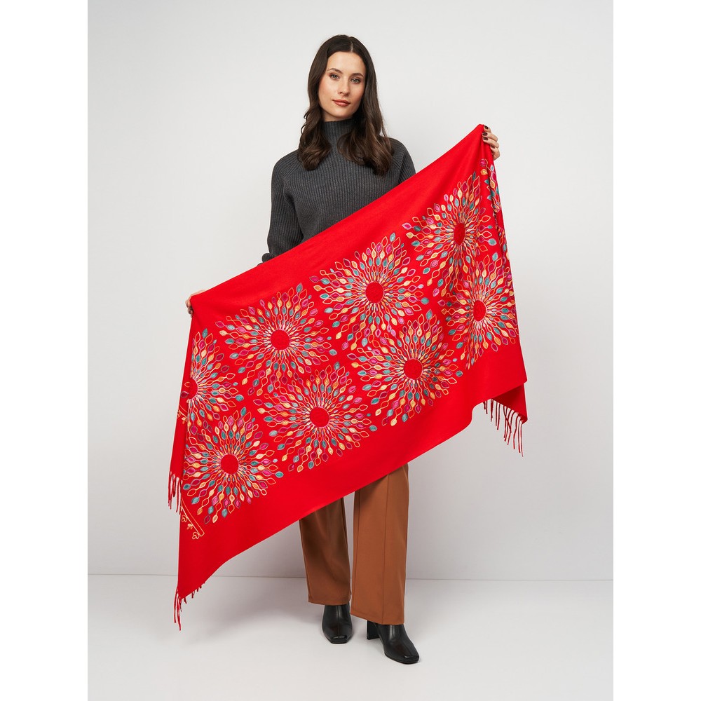 Кашеміровий шарф вишитий червоний ексклюзив з Непалу - 3