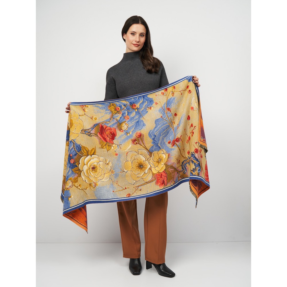 Кашеміровий палантин двосторонній з весняним квітковим принтом, 185х65 см - 5