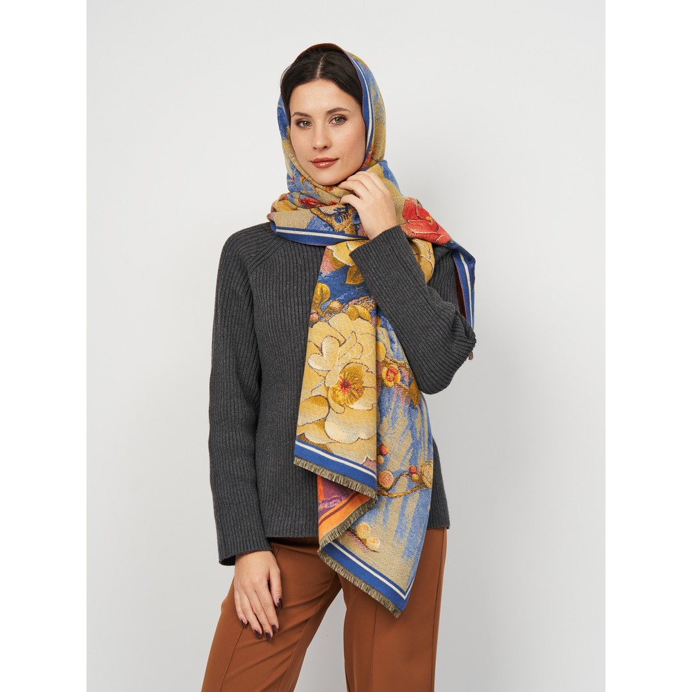 Кашеміровий палантин двосторонній з весняним квітковим принтом, 185х65 см - 2