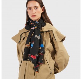 Жіночий шарф віскозний чорний з таксами 180*85 см