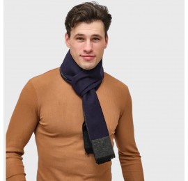 Шарф мужской кашемировый синий элегантный, 180*30 см