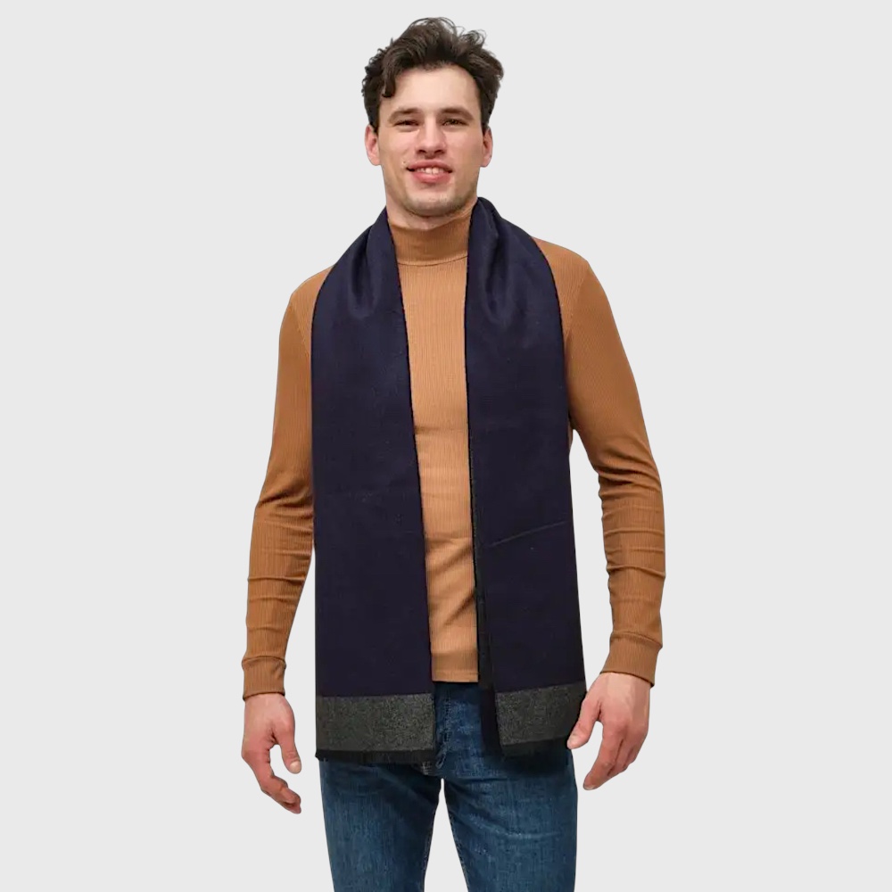 Шарф чоловічий кашеміровий синій елегантний, 180*30 см - 2