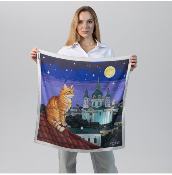 Авторский платок Киевские коты звездочеты 70х70 см