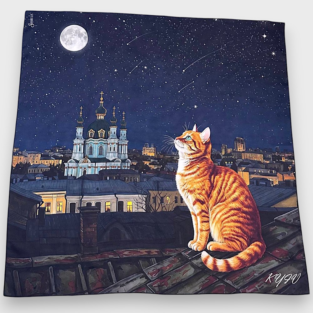 Авторский платок Киевский кот Сказочник 70х70 см - 4