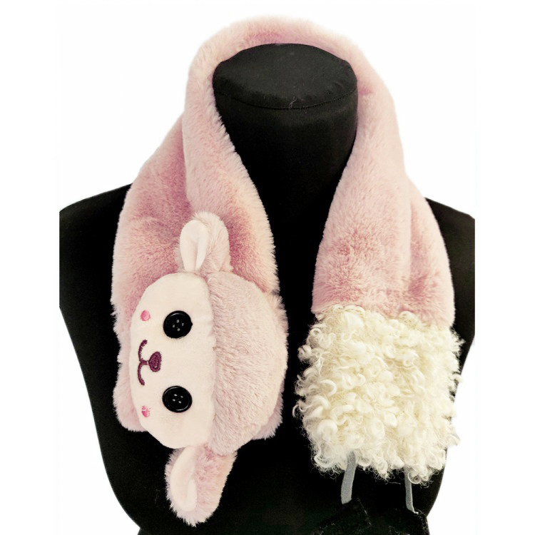 Хутряний шарф дитячий рожево -ліловий з іграшкою 65*10 см - 3