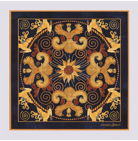 Колекційна хустка жіноча скіфський орнамент оберіг 90х90 см Колекційна хустка жіноча скіфський орнамент оберіг 90х90 см