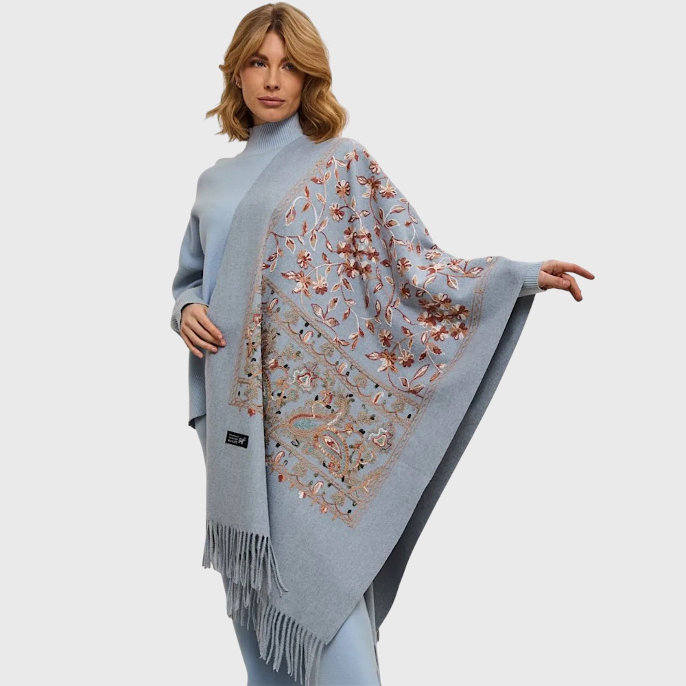 Палантин шарф жіночий вовняний сірий місячний з вишивкою 180х70 см