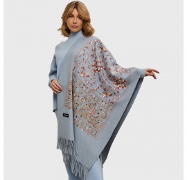 Палантин шарф жіночий вовняний сірий місячний з вишивкою 180х70 см