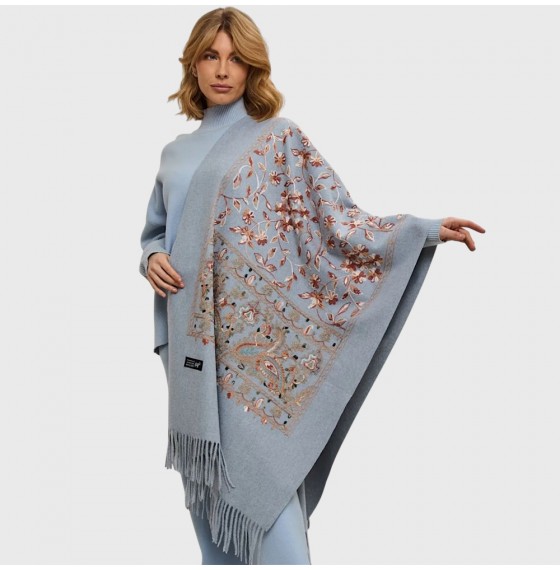 Палантин шарф жіночий вовняний сірий місячний з вишивкою 180х70 см Палантин шарф жіночий вовняний сірий місячний з вишивкою 180х70 см