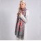 Кашемировый шарф серый с вышивкой цветок-солнце, 195*70 см