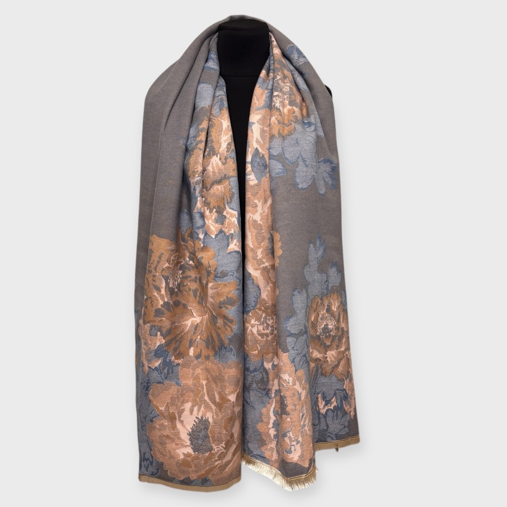 Кашеміровий шарф палантин жіночий двосторонній сіро-пудровий 185х65 см - 7