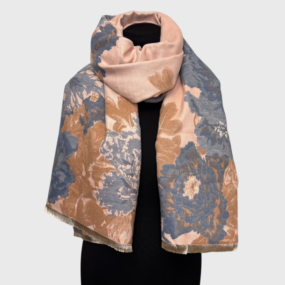 Кашеміровий шарф палантин жіночий двосторонній сіро-пудровий 185х65 см - 5