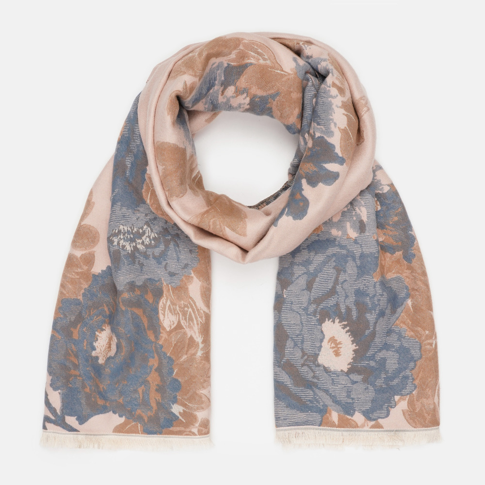 Кашеміровий шарф палантин жіночий двосторонній сіро-пудровий 185х65 см