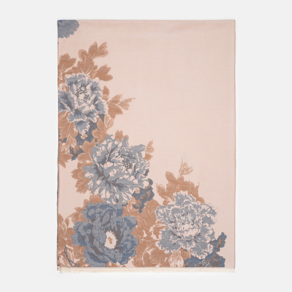 Кашеміровий шарф палантин жіночий двосторонній сіро-пудровий 185х65 см - 2