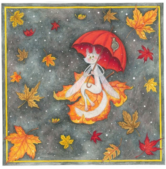 Авторский платок женский Котофеи осенние  70х70 см