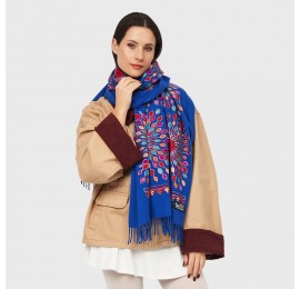 Кашеміровий шарф синій з шовковою вишивкою