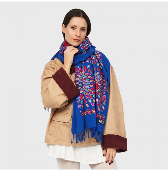 Кашеміровий шарф синій з шовковою вишивкою Кашеміровий шарф синій з шовковою вишивкою