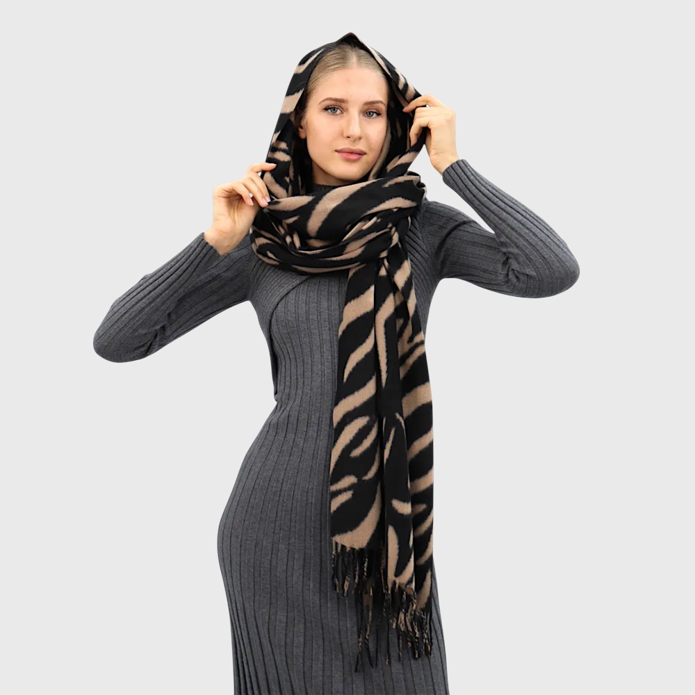 Жіночий шарф з принтом зебри чорно-бежевий 190х70 см - 2