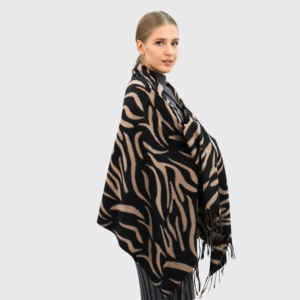 Жіночий шарф з принтом зебри чорно-бежевий 190х70 см - 3