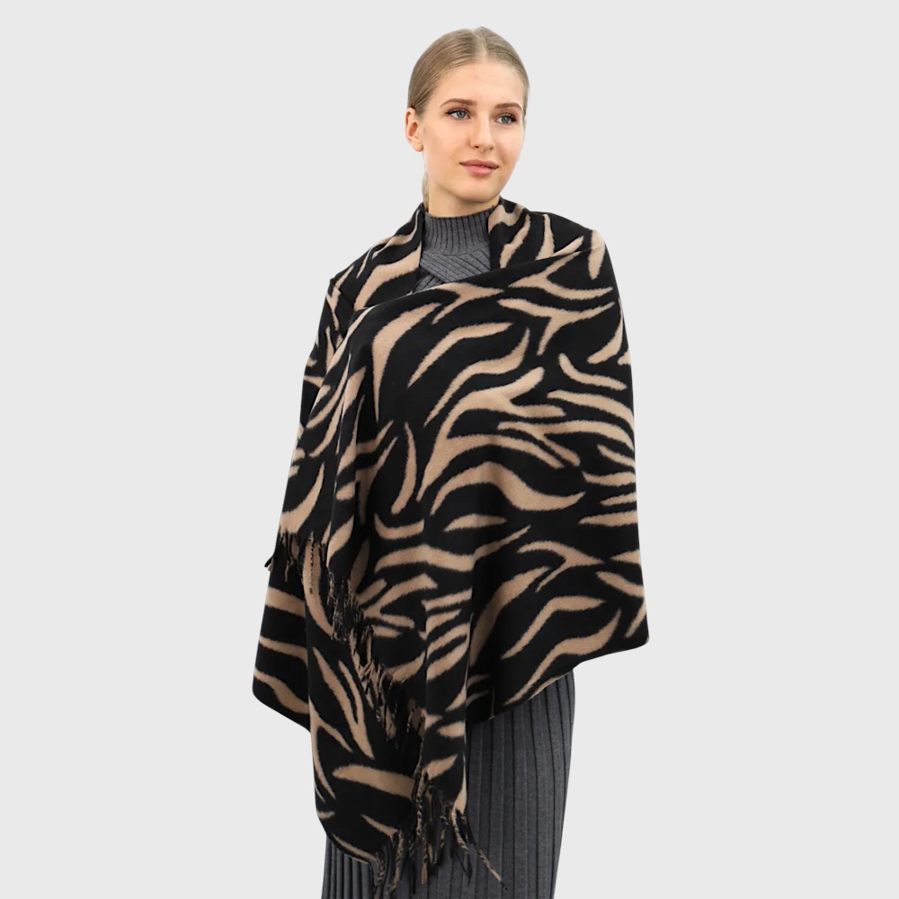 Жіночий шарф з принтом зебри чорно-бежевий 190х70 см