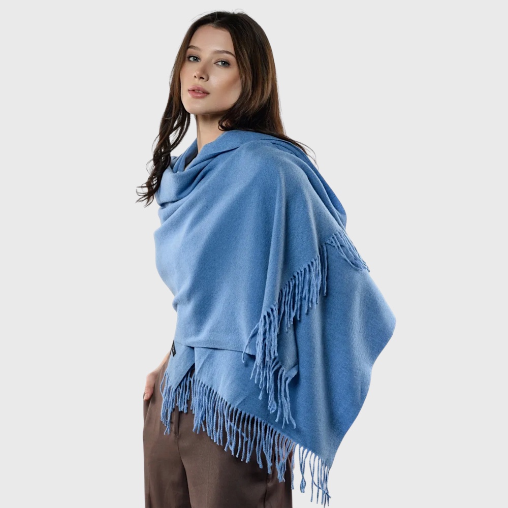 Жіночий шарф кашеміровий джинсовий блакитний однотонний 180*70 см - 2