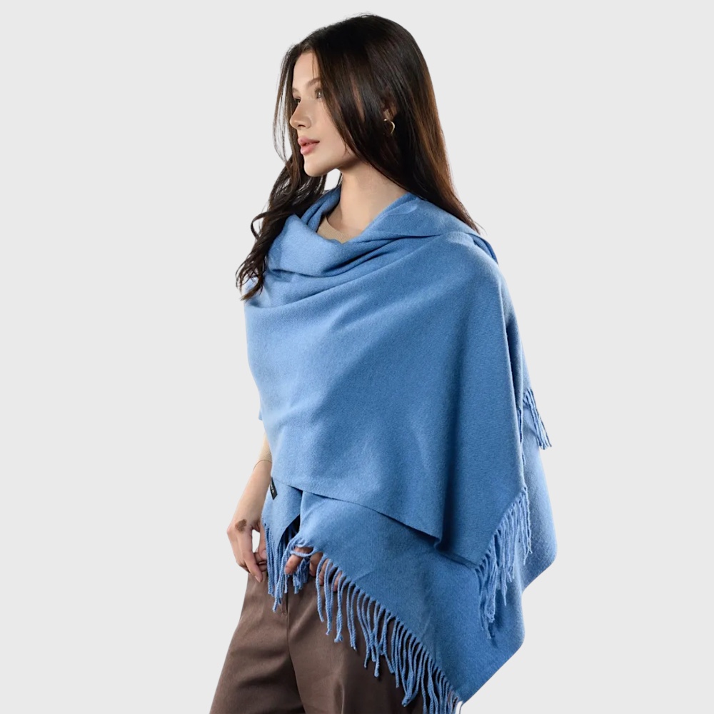 Жіночий шарф кашеміровий джинсовий блакитний однотонний 180*70 см - 4