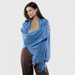 Женский шарф кашемировый джинсовый голубой однотонный 180*70 см