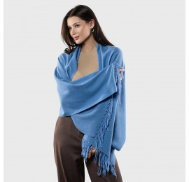 Жіночий шарф кашеміровий джинсовий блакитний однотонний 180*70 см