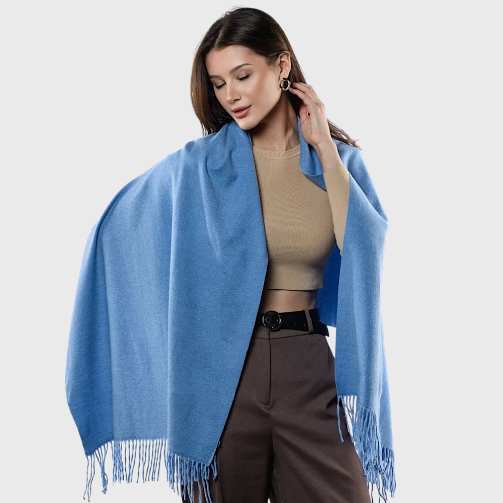 Жіночий шарф кашеміровий джинсовий блакитний однотонний 180*70 см - 3