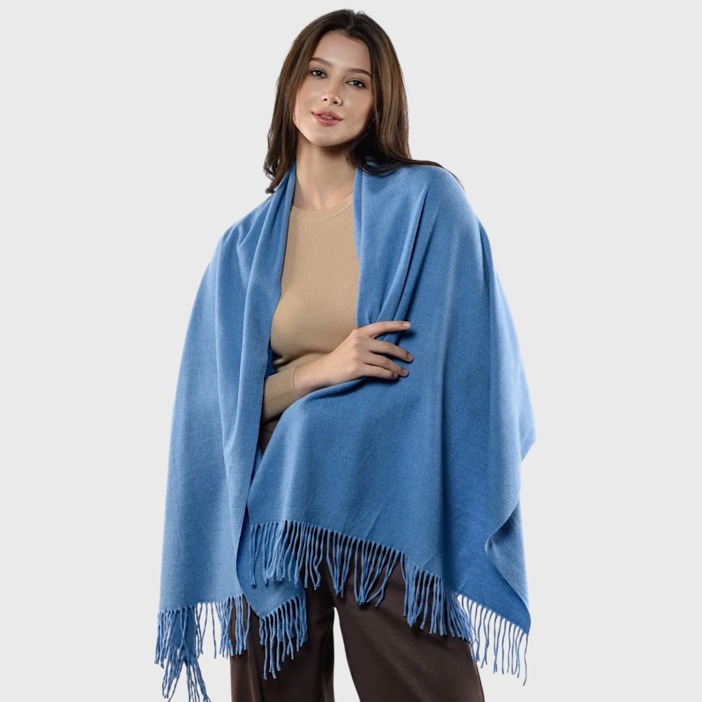 Жіночий шарф кашеміровий джинсовий блакитний однотонний 180*70 см - 5