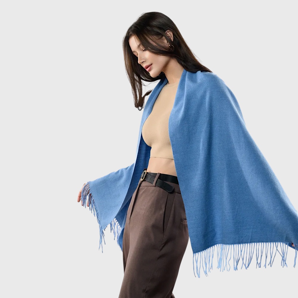 Жіночий шарф кашеміровий джинсовий блакитний однотонний 180*70 см - 6