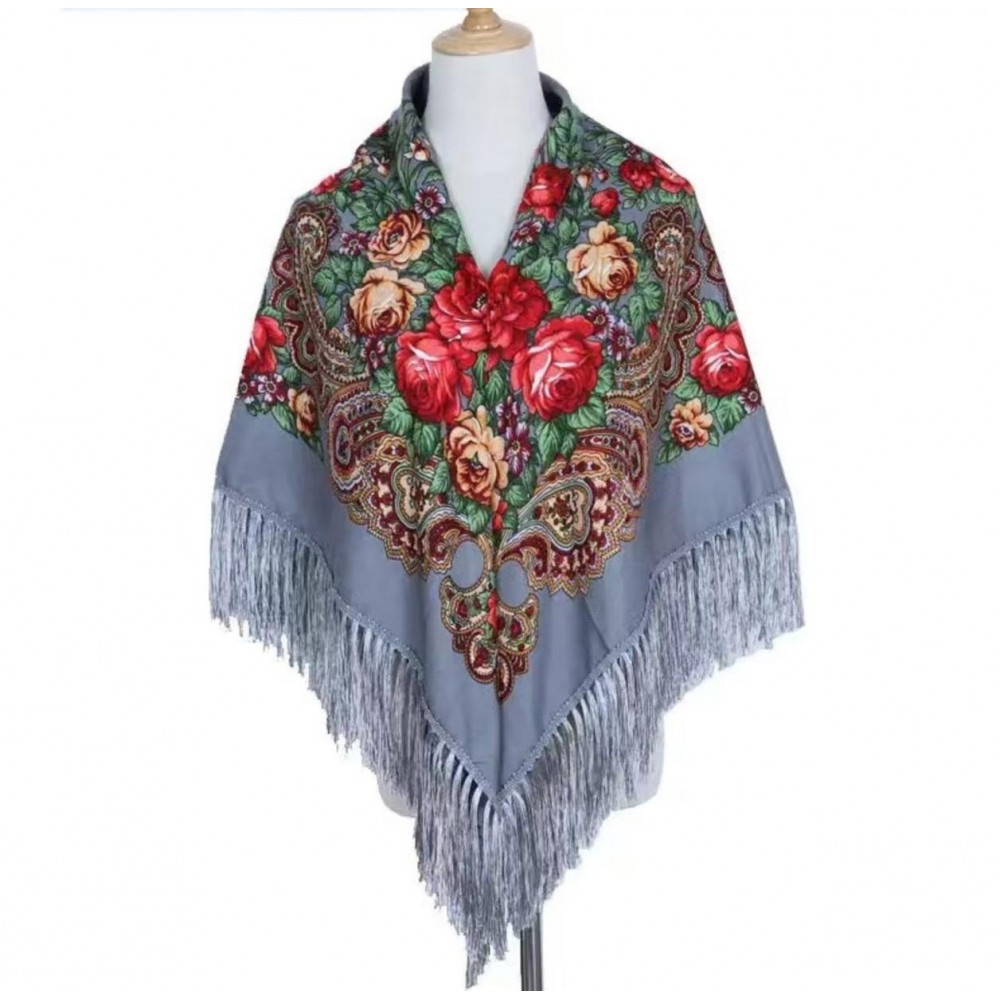 Украинский платок серый с бахромой 110х110 см