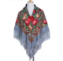 Українська хустка сіра з тороками 110х110 см