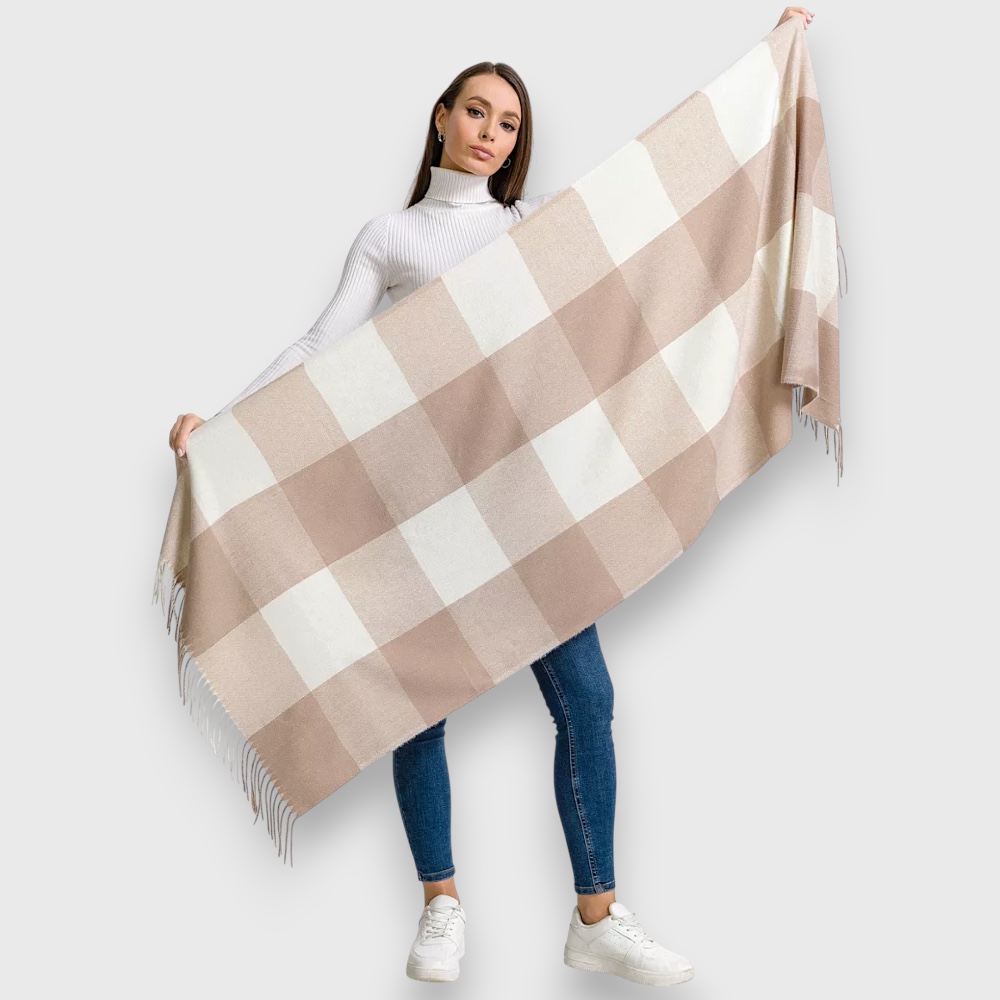 Жіночий шарф кашеміровий какао-молочний в квадрати 180х70 см - 3