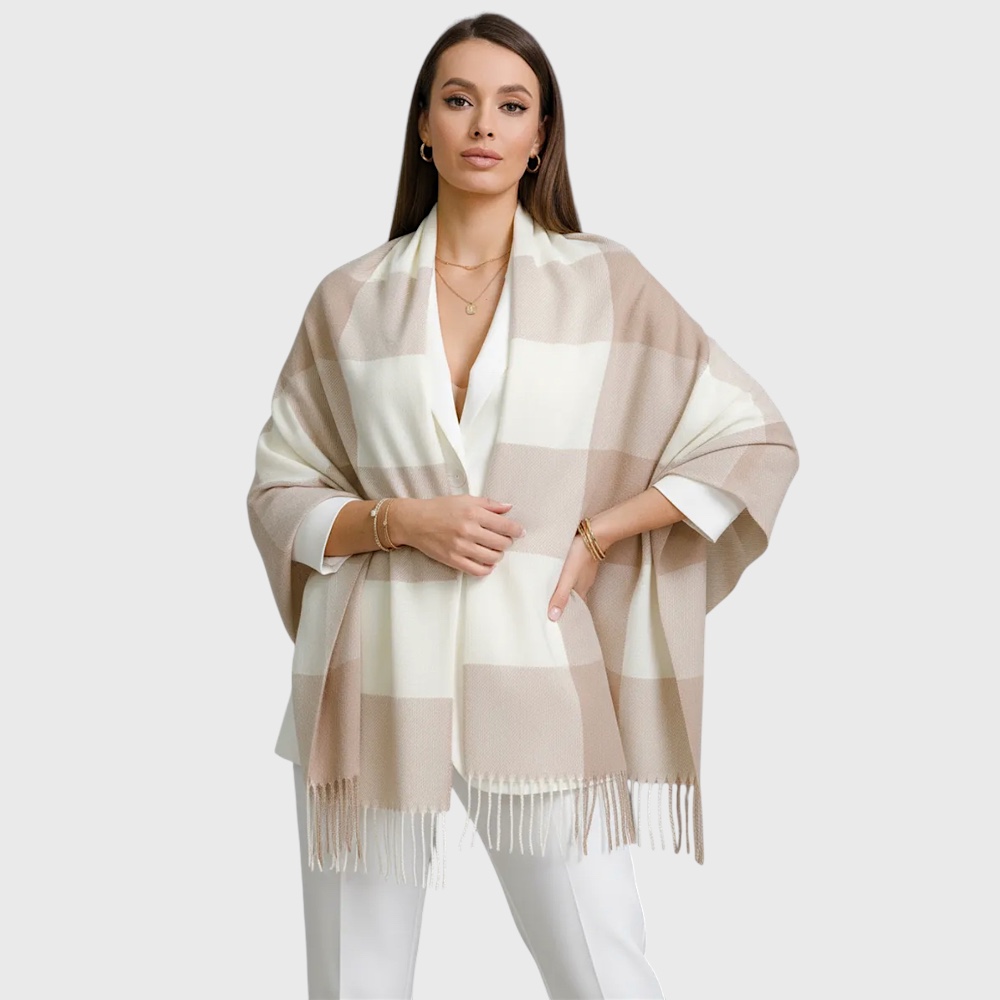 Жіночий шарф кашеміровий какао-молочний в квадрати 180х70 см
