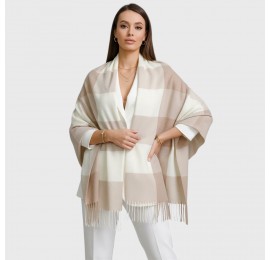 Женский шарф кашемировый какао-молочный в квадраты 180х70 см