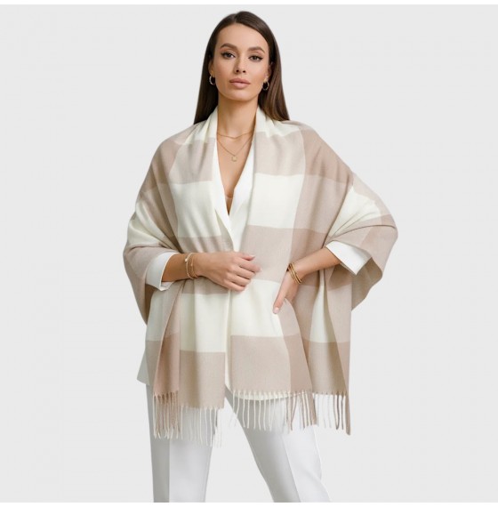 Женский шарф кашемировый какао-молочный в квадраты 180х70 см Женский шарф кашемировый какао-молочный в квадраты 180х70 см