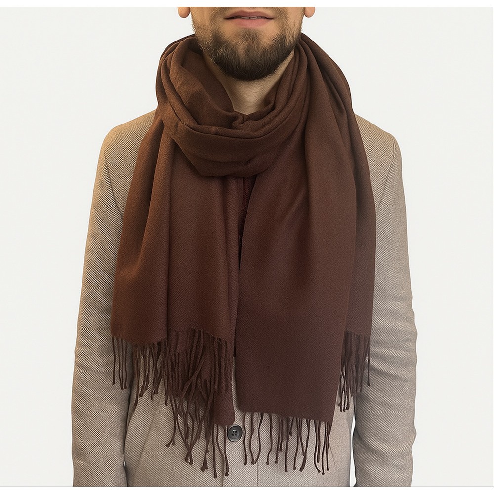 Мужской кашемировый шарф коричневый однотонный 180х70 см - 2