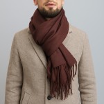 Мужской кашемировый шарф коричневый однотонный 180х70 см