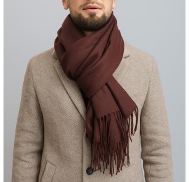 Мужской кашемировый шарф коричневый однотонный 180х70 см