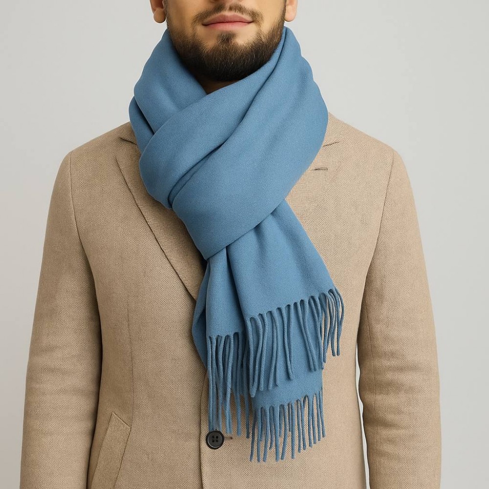 Мужской кашемировый шарф джинсовый однотонный 180х70 см