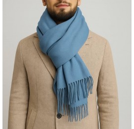 Мужской кашемировый шарф джинсовый однотонный 180х70 см